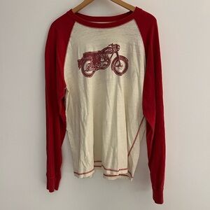Lucky Brand Red and Cream Graphic Long Sleeve Shirt
